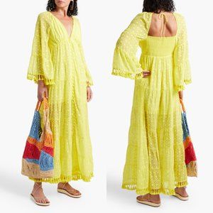 Alice + Olivia Alexandria Maxi Dress Sz 0 Sunflower Yellow w/ Tassel Deep V-neck